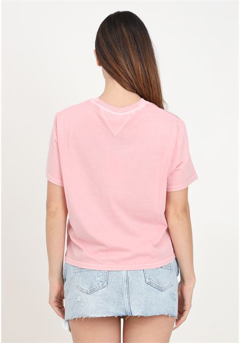 Women's pink short sleeve t-shirt with flag logo TOMMY JEANS | DW0DW18629THATHA